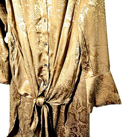 Adrienne Landau Women's L Gold Satin Snake Print Tunic Shirt Luxe Resort wear - Picture 12 of 13